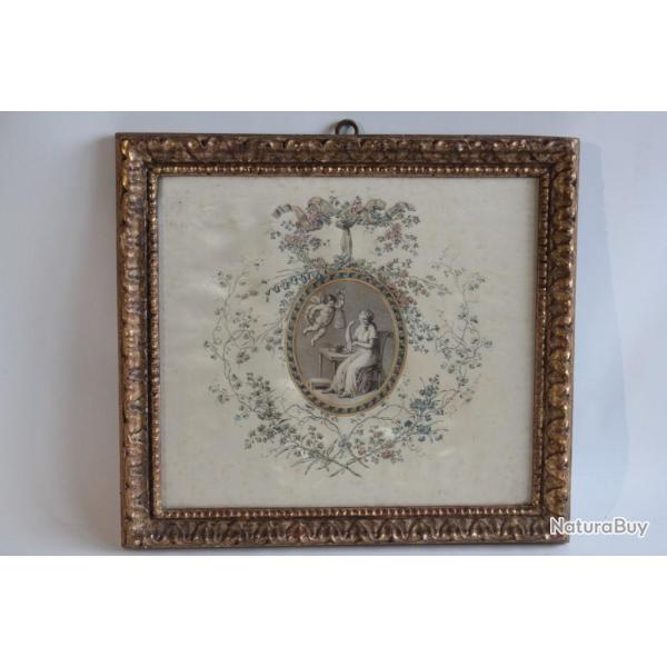 Ancienne soie peinte Napolon III Amour