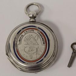 Montre de gousset Franc-ma&ccedil;on argent Libert&eacute; &Eacute;galit&eacute; Fraternit&eacute;