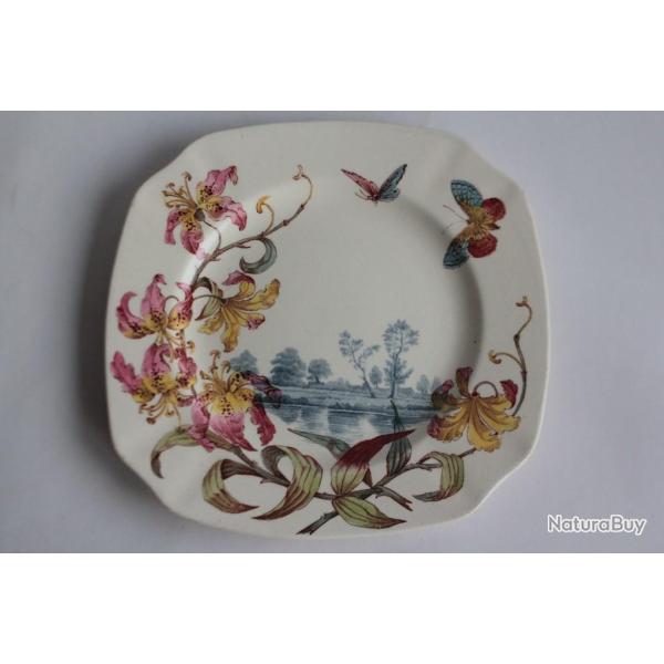 Assiette fa�ence LUNEVILLE Keller & Gu�rin Lys Papillons