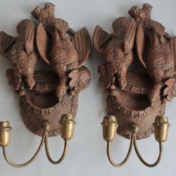 Paire d'appliques Oiseaux terre cuite Troph&eacute;e de chasse