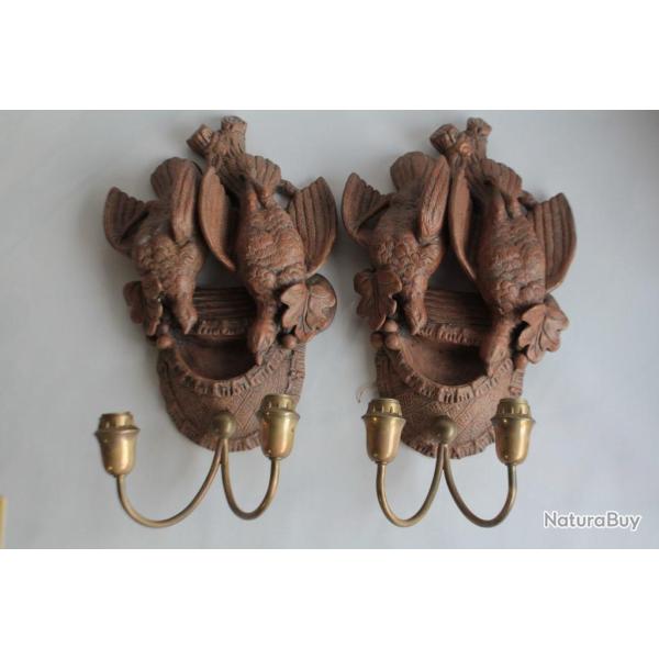 Paire d'appliques Oiseaux terre cuite Troph�e de chasse