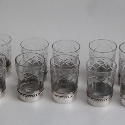 Dix Verres &agrave; liqueur cristal taill&eacute; argent Minerve France