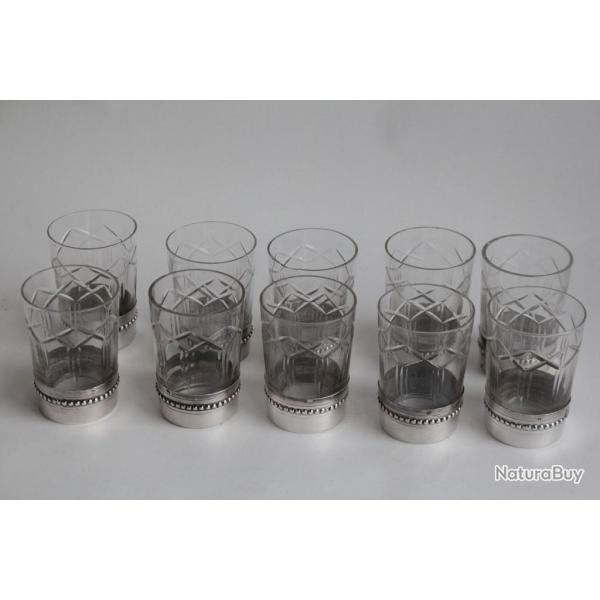 Dix Verres � liqueur cristal taill� argent Minerve France