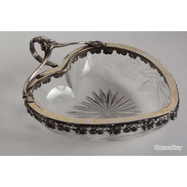 Coupelle Coeur argent cristal Allemagne Art Nouveau