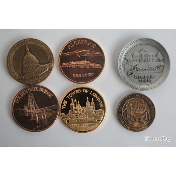 6 Jetons souvenir comm�moration monuments historique