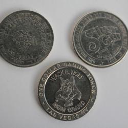 3 Jetons souvenir cirque et casino Las Vegas ann&eacute;es 1990