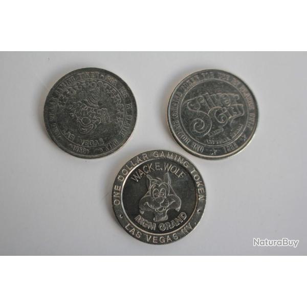 3 Jetons souvenir cirque et casino Las Vegas ann�es 1990
