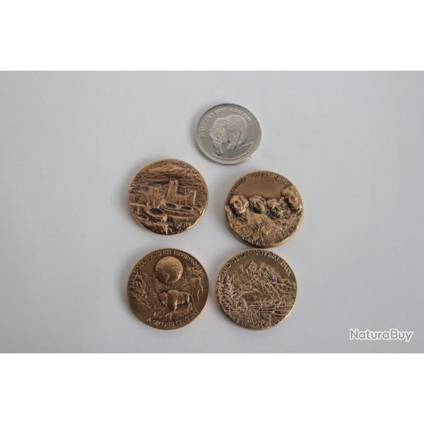 5 Jetons souvenir am�ricain centenaire parc nationaux 1872-1972