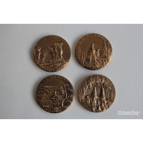 4 Jetons souvenir am�ricain centenaire parc nationaux 1872-1972
