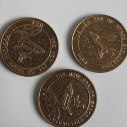 3 Jetons souvenir exploration spatiale am&eacute;ricaine ann&eacute;es 90 USA