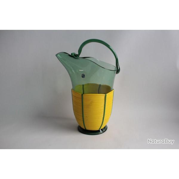 Broc � eau verre souffl� et scoubidou