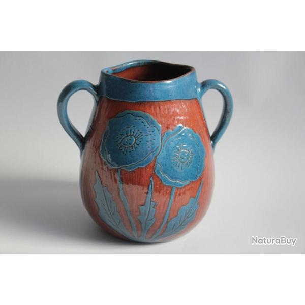 Vase c�ramique bleu Savoie Poterie