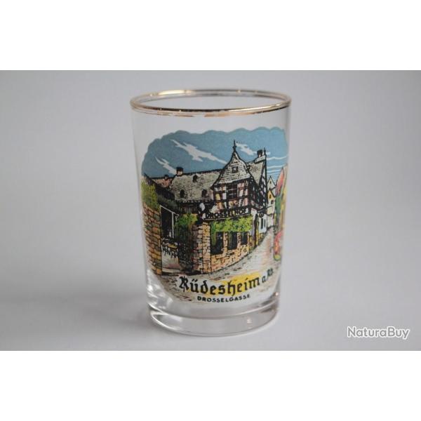 Ancien verre �maill� Souvenir R�desheim am Rhein Allemagne