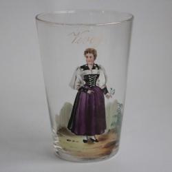Ancien verre émaillé Souvenir Femme costume Canton Vevey Suisse
