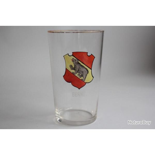 Ancien verre �maill� Souvenir Armoiries Berne Ours Suisse
