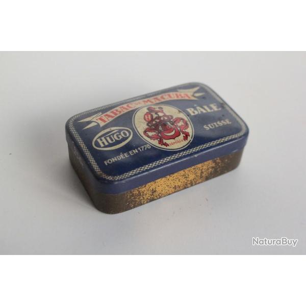 Boite a cigarettes t�le lithographi�e Tabac de macuba Hugo B�le