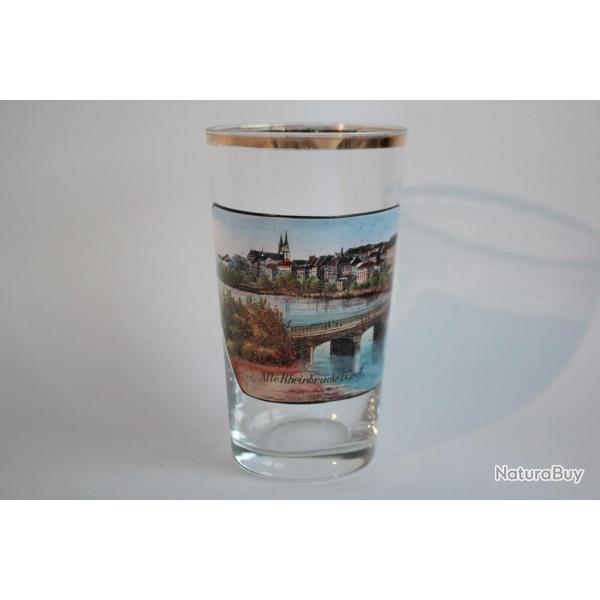 Ancien verre �maill� Souvenir Alte Rheinbr�cke Basel Suisse