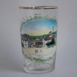 Ancien verre &eacute;maill&eacute; Souvenir Gilly La grande place Suisse