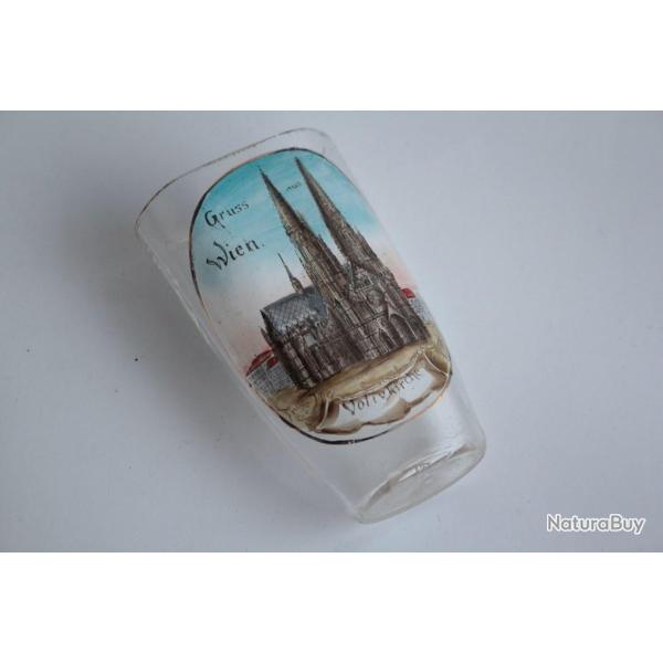 Ancien verre �maill� Souvenir Gruss aus Wien Votivkirche Autriche