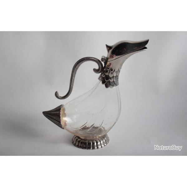 SILEA Carafe Canard verre m�tal argent�