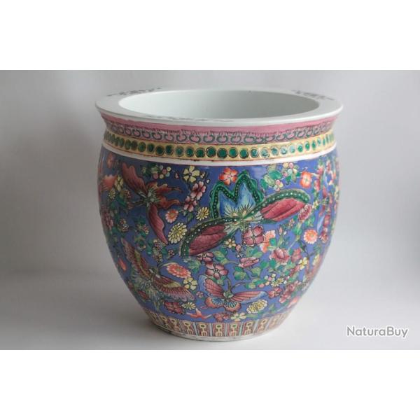 Ancien Bassin a poissons Jardini�re porcelaine Papillons Chine