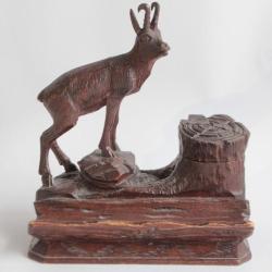 Encrier bois sculpté Chamois Art populaire Suisse Forêt Noire