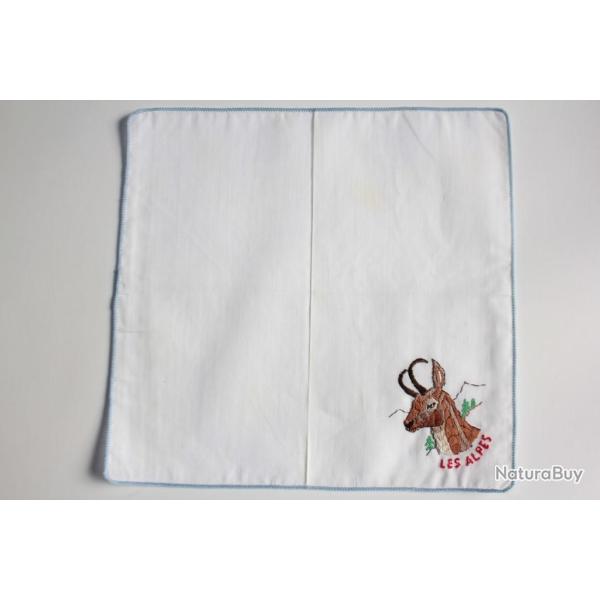 Mouchoir brod� coton Les Alpes Chamois