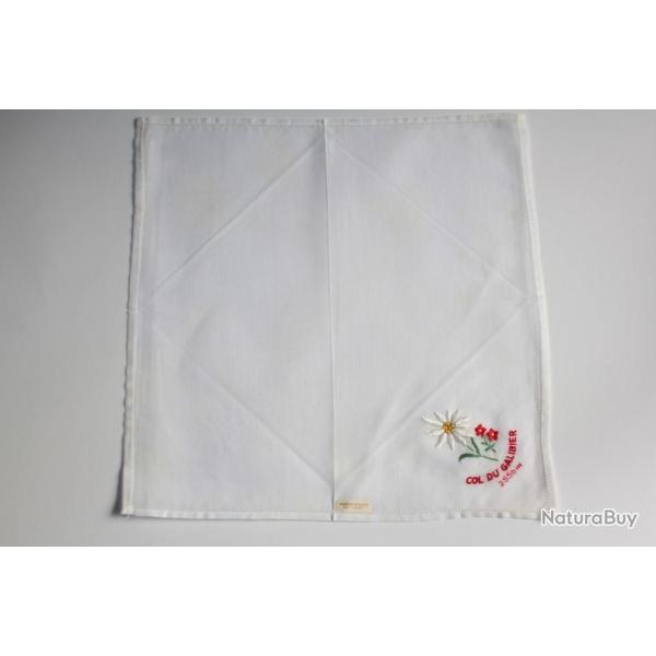 Mouchoir brod� coton Col du Galibier Edelweiss
