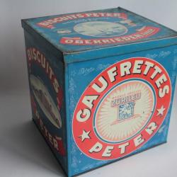 Boîte à biscuits tôle lithographiée biscuits Gaufrettes Peter