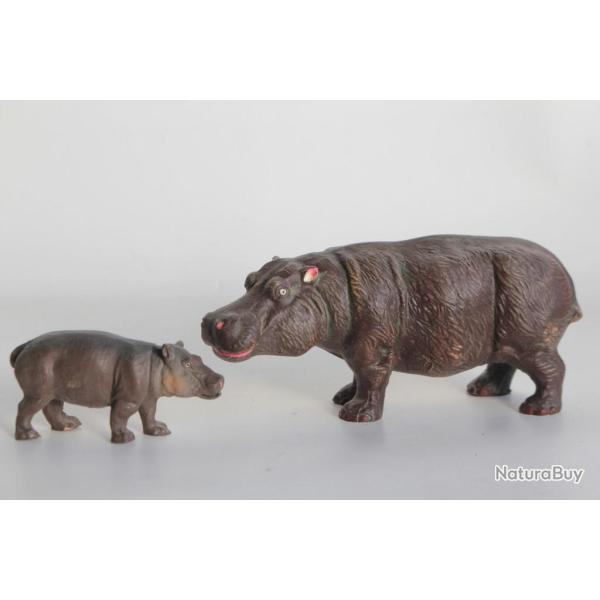 Hippopotame et b�b� Elastolin Hausser composition Jouet