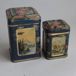 2 Boîtes à thé tôle lithographiée Monogramme PaM décors Suisse