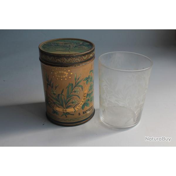 Bo�te t�le lithographi�e et verre souvenir de Lourde