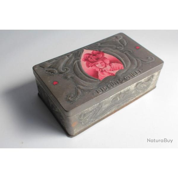 Bo�te biscuits t�le lithographi�e Olibet gaufr�e Art Nouveau