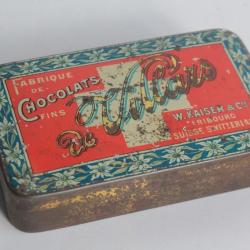 Boîte tôle lithographiée Chocolats de Villars Fribourg Suisse