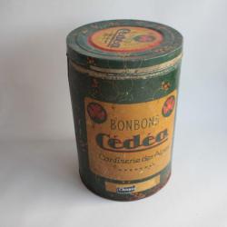Boîte tôle lithographiée bonbons Cédéa Confiserie des Alpes Grenoble