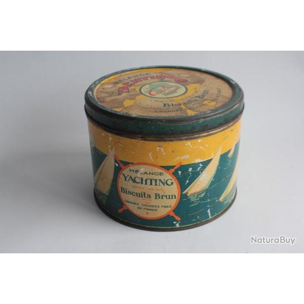 Bo�te � biscuit t�le lithographi�e m�lange Yachting biscuits Brun Codec