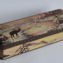 Boîte Biscuits tôle lithographiée Debray Paris Cerf Hiver