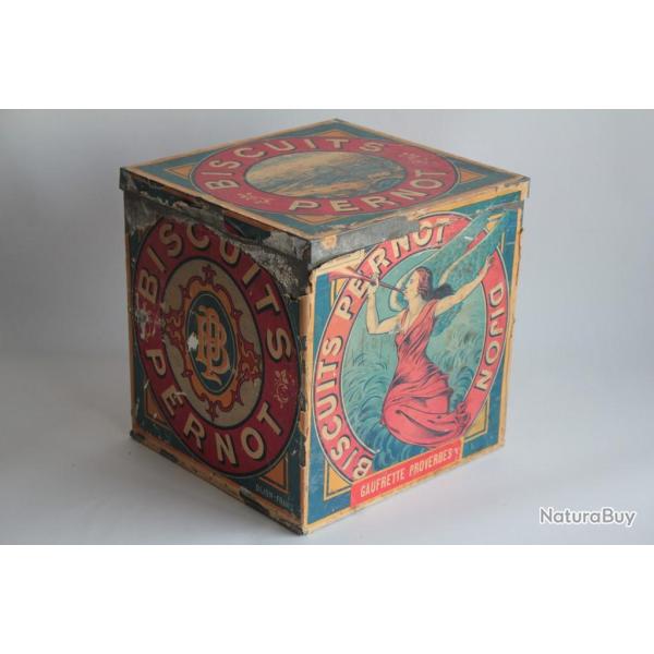 Bo�te t�le papier lithographi�e Biscuits Pernot gaufrette proverbes
