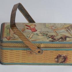 Boîte biscuits pique nique tôle lithographiée enfant et animaux