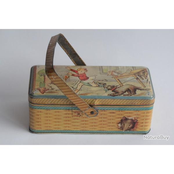 Bo�te biscuits pique nique t�le lithographi�e enfant et animaux