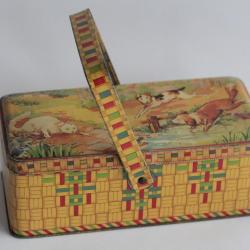 Boîte biscuits pique nique tôle lithographiée animaux