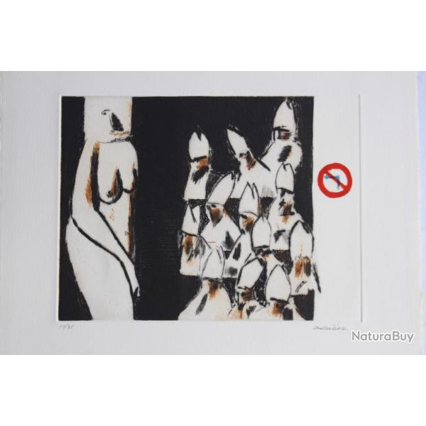 Gravure lithographi�e Doroteo ARN�IZ Le planing de la faim