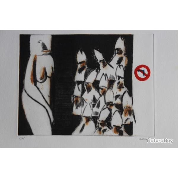 Gravure lithographi�e Doroteo ARN�IZ Le planing de la faim