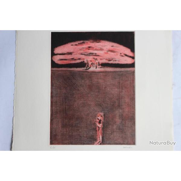 Gravure lithographie Doroteo ARNIZ Le pre Nol et la bombe