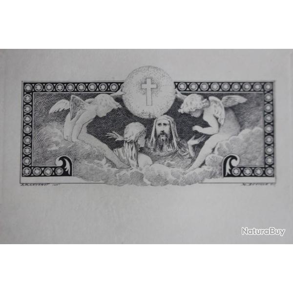 Gravure lithographi�e A. MANGONOT XIXe si�cle anges religion