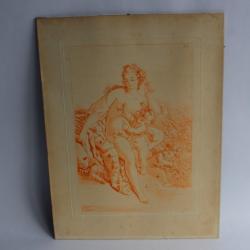 François BOUCHER Gravure lithographiée Femme et amour