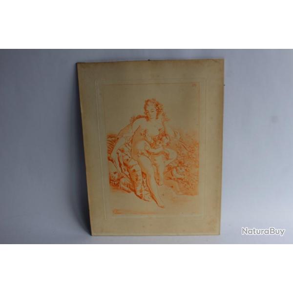 Fran�ois BOUCHER Gravure lithographi�e Femme et amour