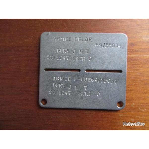 Plaque d'identit� - Arm�e belge 1947