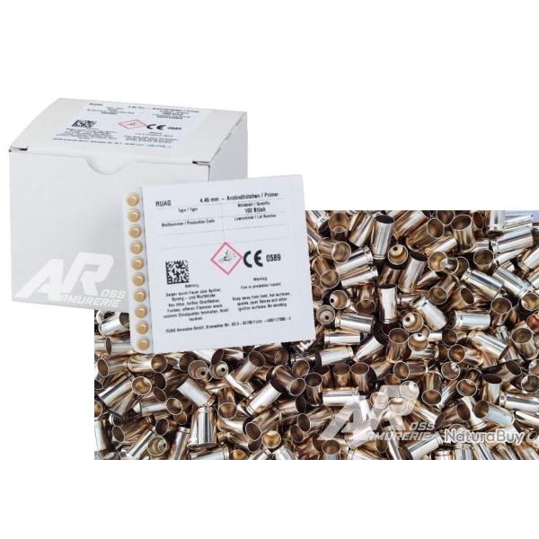 Promo 1500 Amorces RUAG Small Pistol + 500 Douilles 9X19 en vrac sans amorces.