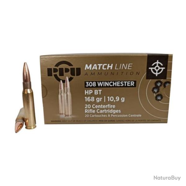 Cartouches Partizan Cal. 308 Winchester - 168 Grs HPBT Match